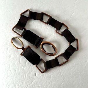 BELT STRETCH LEATHER AND CHAIN By Sandy Duftler S Brown Copper-Tone Art to Wear